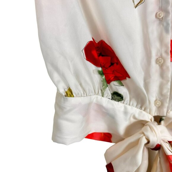 Zara Beige‎ Rose Print Knot Tie Sleeveless Shirt Blouse Size XS - Picture 7 of 13